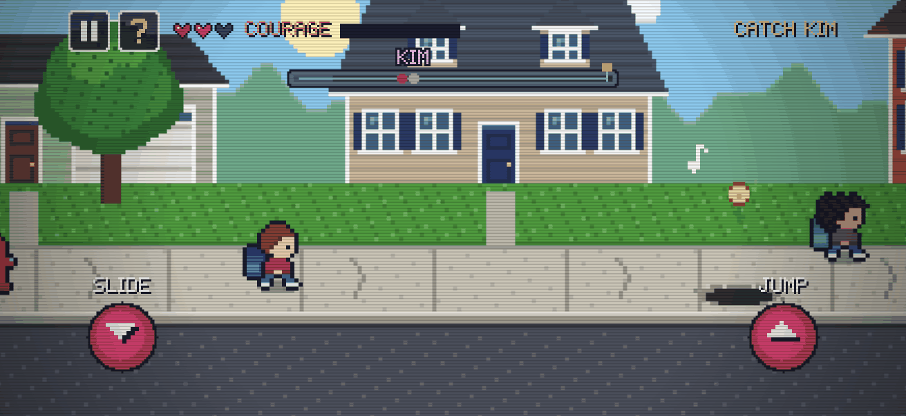 Jack running down a sidewalk toward Kim